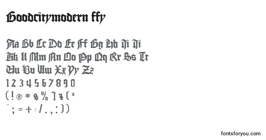 A fonte Goodcitymodern ffy – alfabeto, números, caracteres especiais