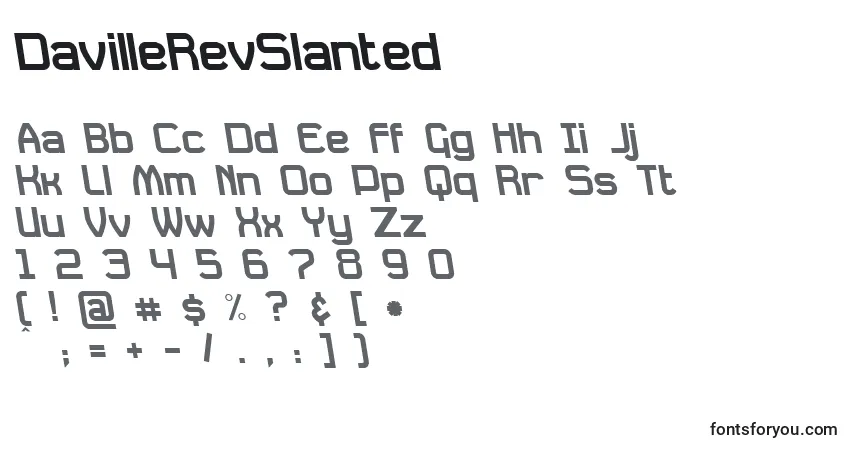 Шрифт DavilleRevSlanted – алфавит, цифры, специальные символы