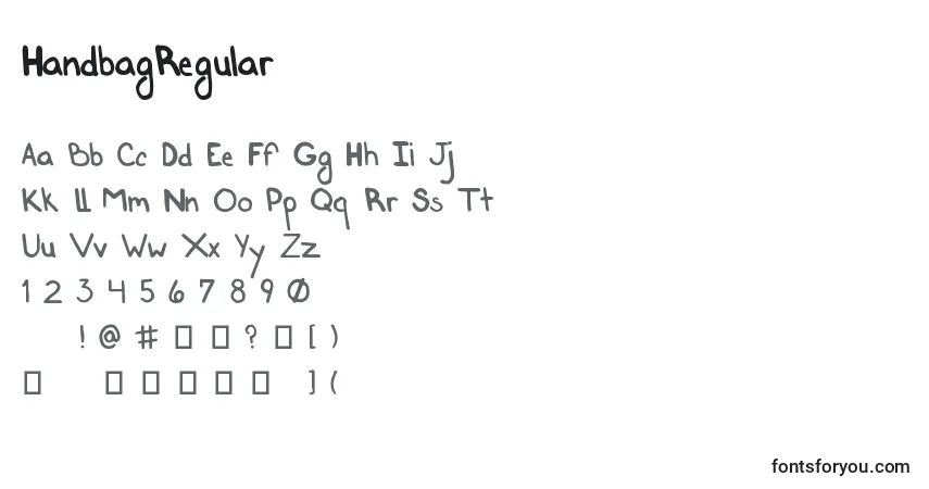 Шрифт HandbagRegular – алфавит, цифры, специальные символы