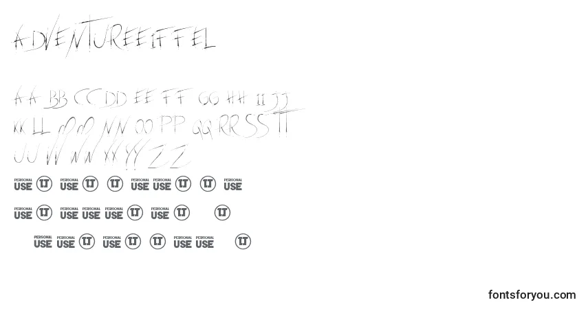 Шрифт AdventureEiffel – алфавит, цифры, специальные символы