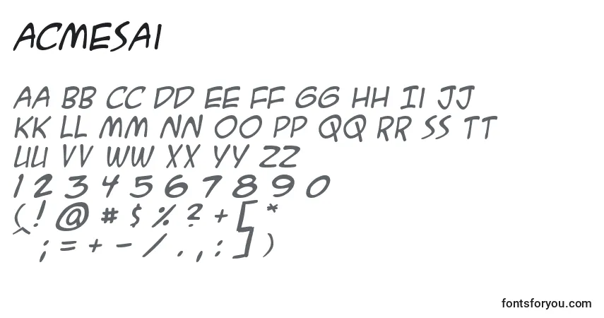 Czcionka Acmesai – alfabet, cyfry, specjalne znaki