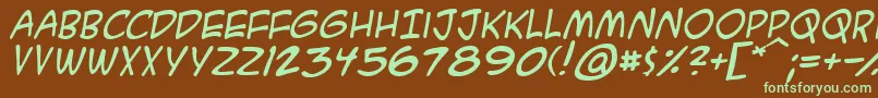 フォントAcmesai – 緑色の文字が茶色の背景にあります。