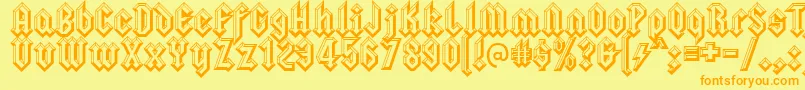 Squealerembossed-Schriftart – Orangefarbene Schriften auf gelbem Hintergrund