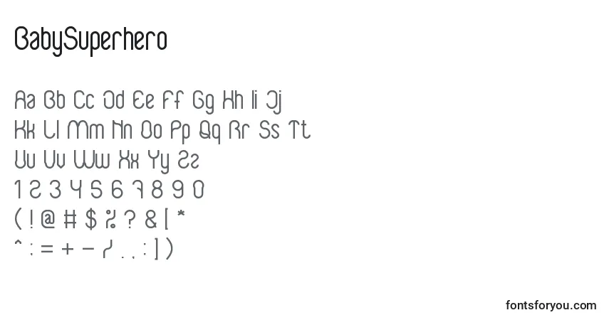 Шрифт BabySuperhero – алфавит, цифры, специальные символы