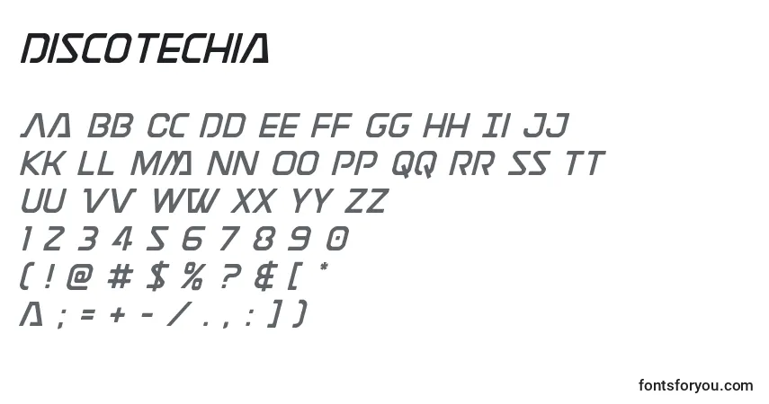 Czcionka Discotechia – alfabet, cyfry, specjalne znaki