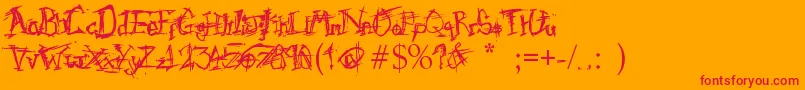 Fdonkulous-Schriftart – Rote Schriften auf orangefarbenem Hintergrund