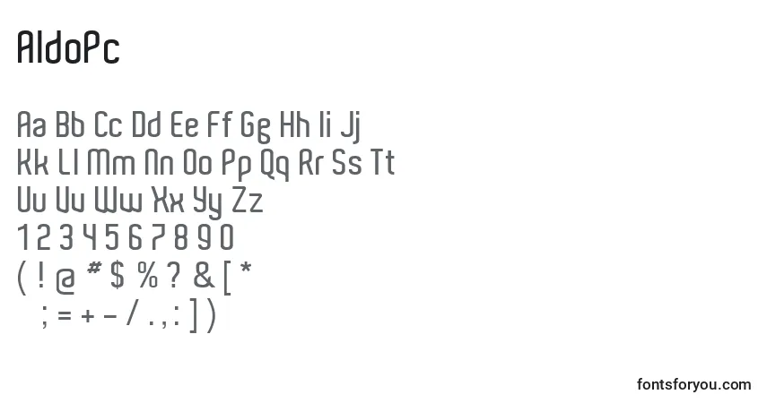 A fonte AldoPc – alfabeto, números, caracteres especiais