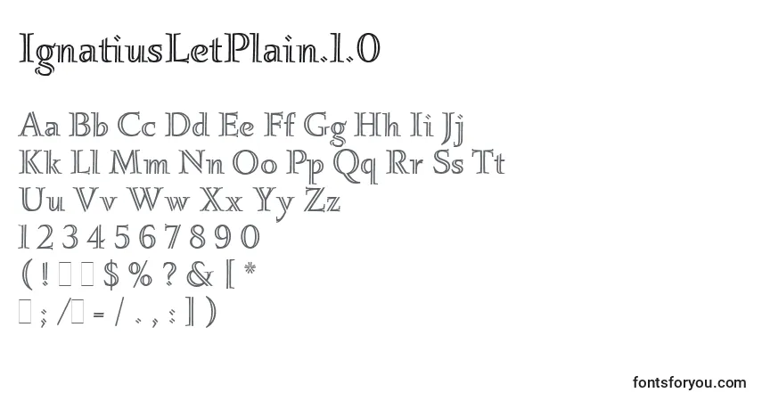 Czcionka IgnatiusLetPlain.1.0 – alfabet, cyfry, specjalne znaki