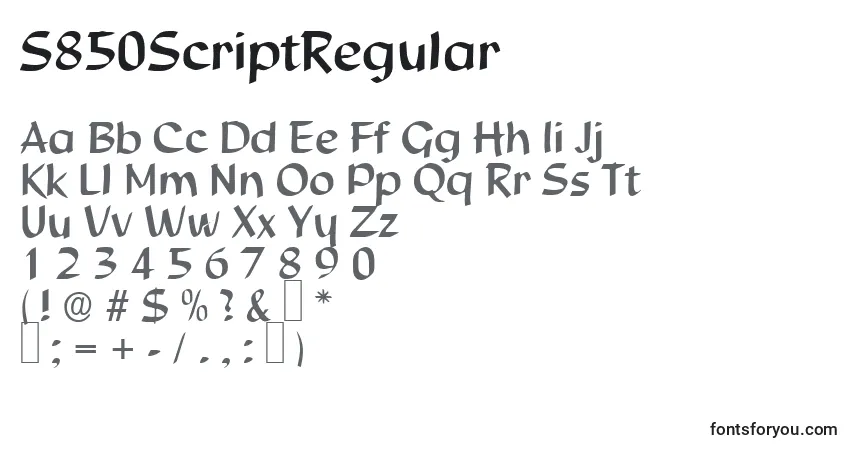 A fonte S850ScriptRegular – alfabeto, números, caracteres especiais