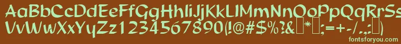 フォントS850ScriptRegular – 緑色の文字が茶色の背景にあります。