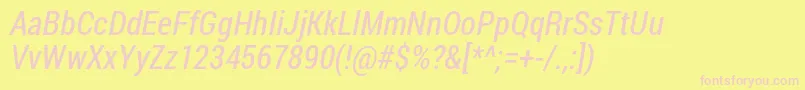 Robotocondensed Italic-Schriftart – Rosa Schriften auf gelbem Hintergrund