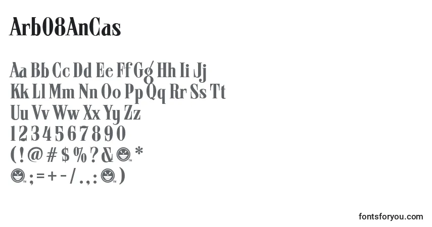 A fonte Arb08AnCas (65027) – alfabeto, números, caracteres especiais