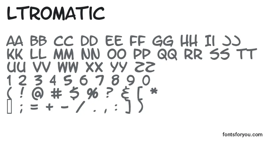 A fonte Ltromatic – alfabeto, números, caracteres especiais