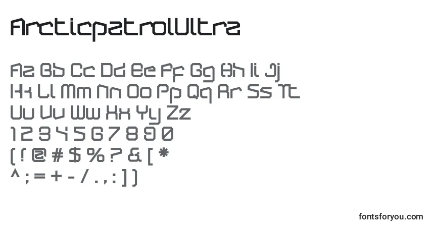 Czcionka ArcticpatrolUltra – alfabet, cyfry, specjalne znaki