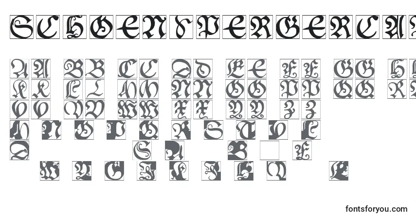 Czcionka Schoenspergercaps – alfabet, cyfry, specjalne znaki