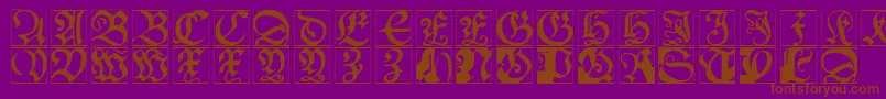 Schoenspergercaps-Schriftart – Braune Schriften auf violettem Hintergrund