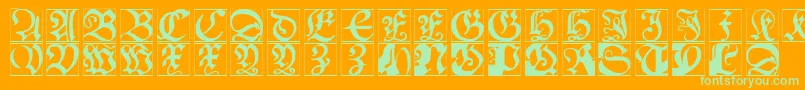 Schoenspergercaps-Schriftart – Grüne Schriften auf orangefarbenem Hintergrund