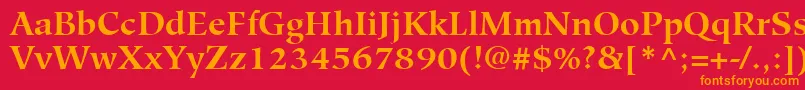 HiroshigeLtBold-fontti – oranssit fontit punaisella taustalla