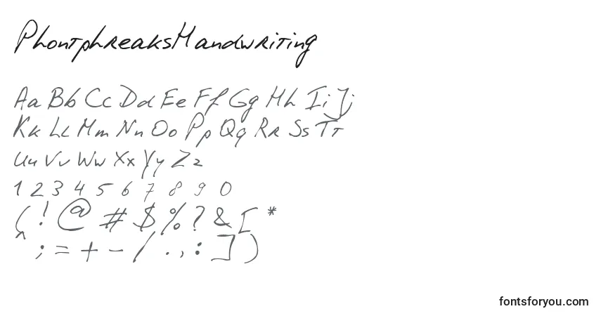 A fonte PhontphreaksHandwriting – alfabeto, números, caracteres especiais