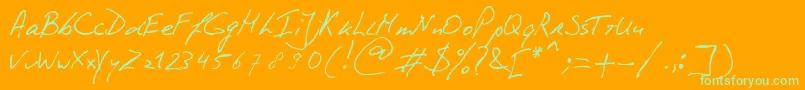 PhontphreaksHandwriting Font – Green Fonts on Orange Background