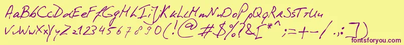 PhontphreaksHandwriting Font – Purple Fonts on Yellow Background