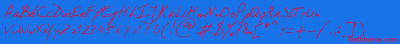 PhontphreaksHandwriting Font – Red Fonts on Blue Background