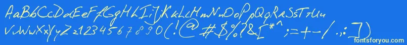 PhontphreaksHandwriting Font – Yellow Fonts on Blue Background