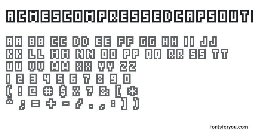Acme5CompressedCapsOutline-fontti – aakkoset, numerot, erikoismerkit
