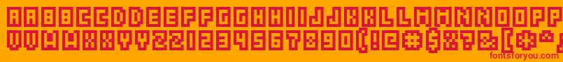 Acme5CompressedCapsOutline-Schriftart – Rote Schriften auf orangefarbenem Hintergrund