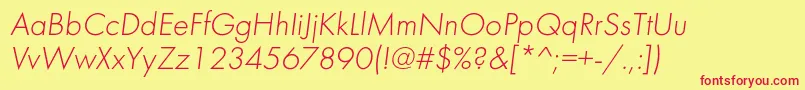 FuturalightcItalic Font – Red Fonts on Yellow Background