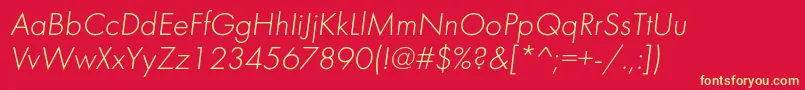 Fonte FuturalightcItalic – fontes amarelas em um fundo vermelho