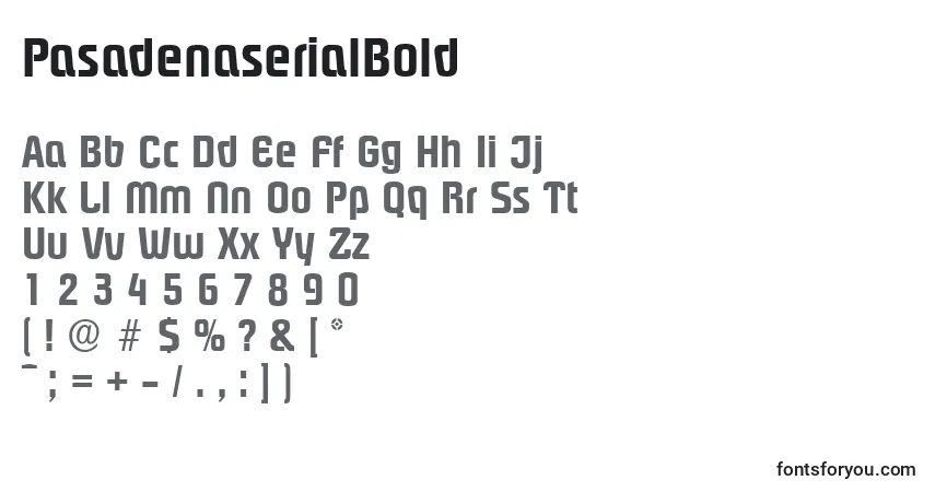 Czcionka PasadenaserialBold – alfabet, cyfry, specjalne znaki