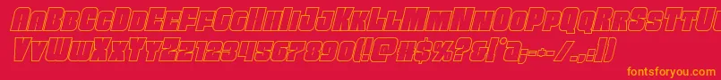 Funkmachineoutital-Schriftart – Orangefarbene Schriften auf rotem Hintergrund