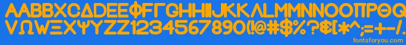 Fonte GreekhouseFathouse2 – fontes laranjas em um fundo azul