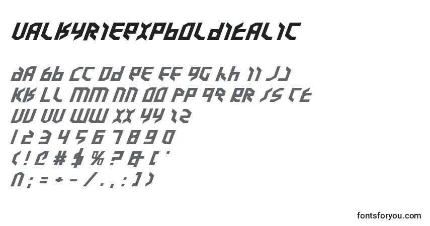 Шрифт ValkyrieExpboldItalic – алфавит, цифры, специальные символы