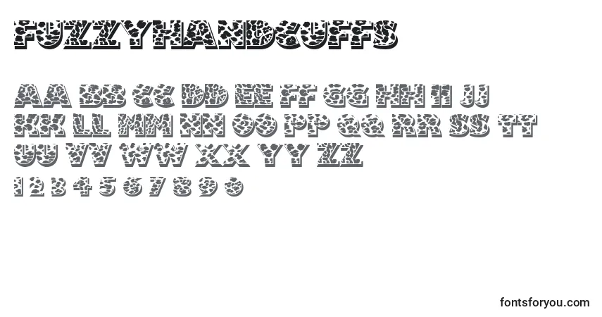 Czcionka Fuzzyhandcuffs – alfabet, cyfry, specjalne znaki