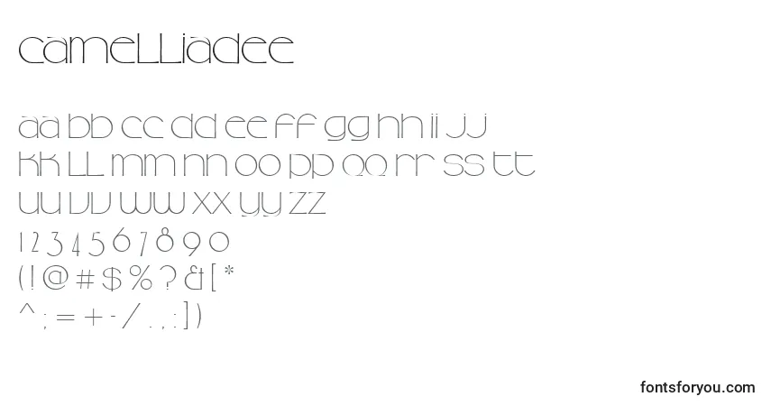 Czcionka Camelliadee – alfabet, cyfry, specjalne znaki