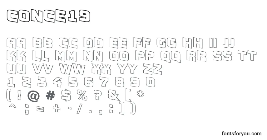 Czcionka Conce19 – alfabet, cyfry, specjalne znaki