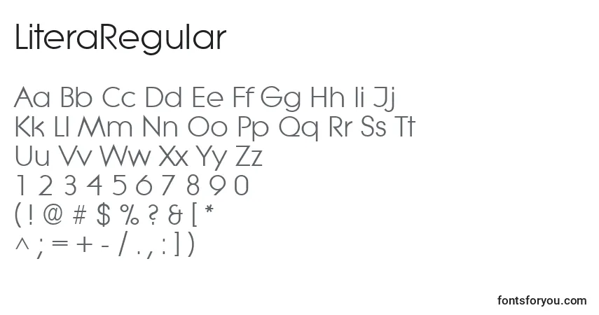 Schriftart LiteraRegular – Alphabet, Zahlen, spezielle Symbole