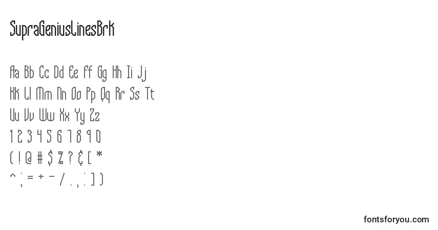 Schriftart SupraGeniusLinesBrk – Alphabet, Zahlen, spezielle Symbole