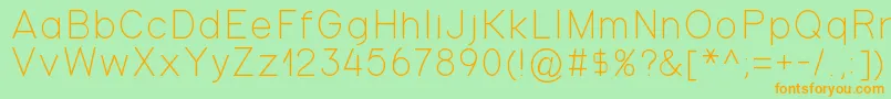 フォントGondola – オレンジの文字が緑の背景にあります。