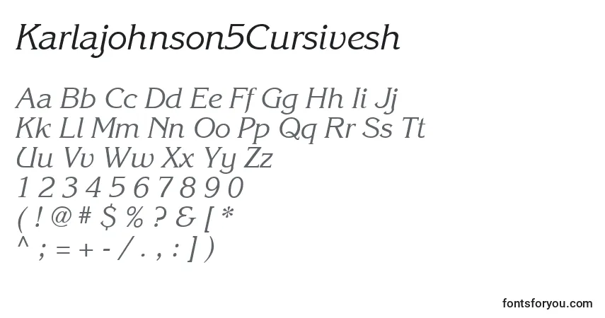 Czcionka Karlajohnson5Cursivesh – alfabet, cyfry, specjalne znaki