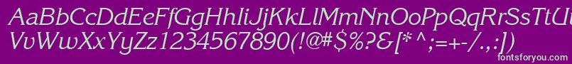 Шрифт Karlajohnson5Cursivesh – зелёные шрифты на фиолетовом фоне