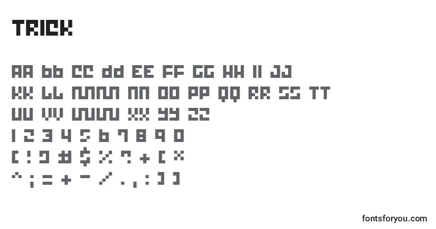 Czcionka Trick – alfabet, cyfry, specjalne znaki