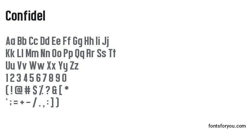 Fuente Confidel - alfabeto, números, caracteres especiales