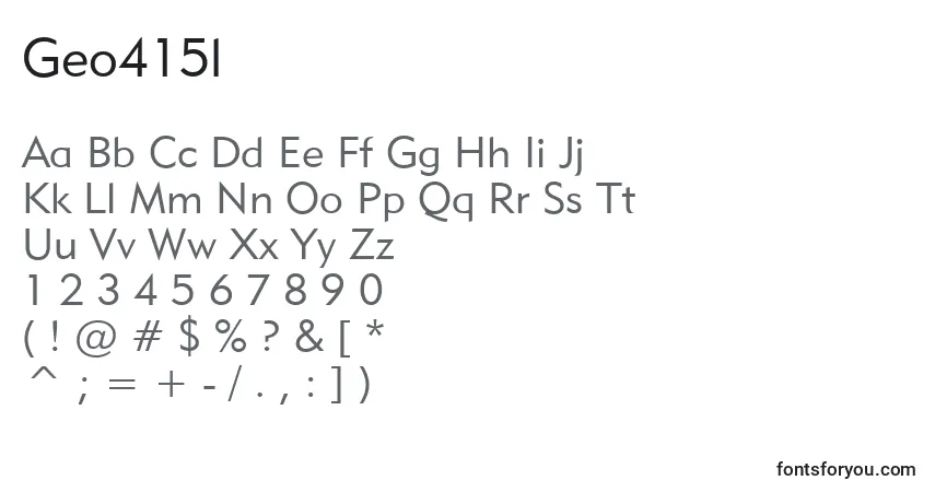 Czcionka Geo415l – alfabet, cyfry, specjalne znaki