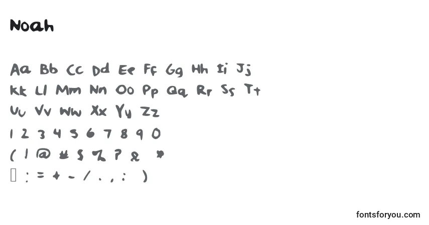 Czcionka Noah – alfabet, cyfry, specjalne znaki
