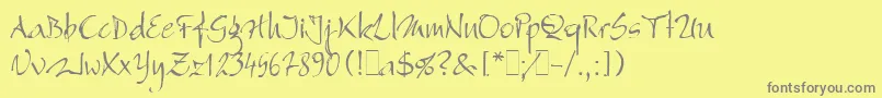 BergellLetPlain.1.0-fontti – harmaat kirjasimet keltaisella taustalla