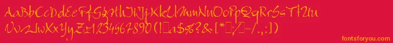 フォントBergellLetPlain.1.0 – 赤い背景にオレンジの文字