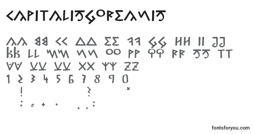 Czcionka CapitalisGoreanis – alfabet, cyfry, specjalne znaki